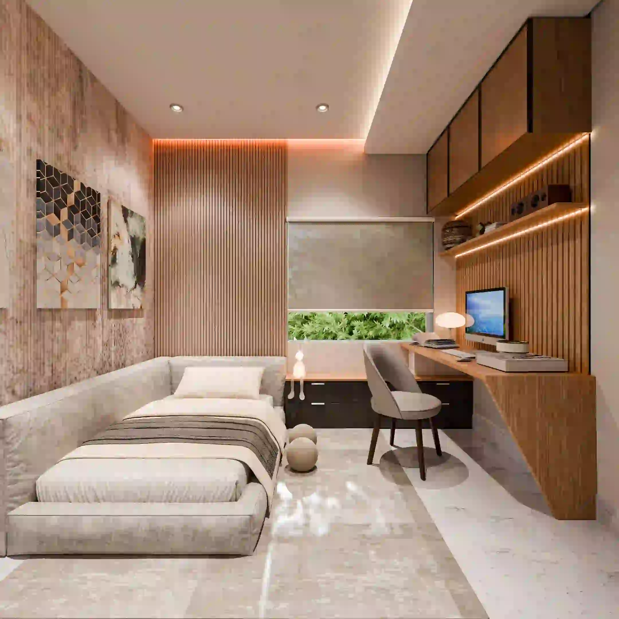 Photorealistic Bedroom and Study Area 3D Render
