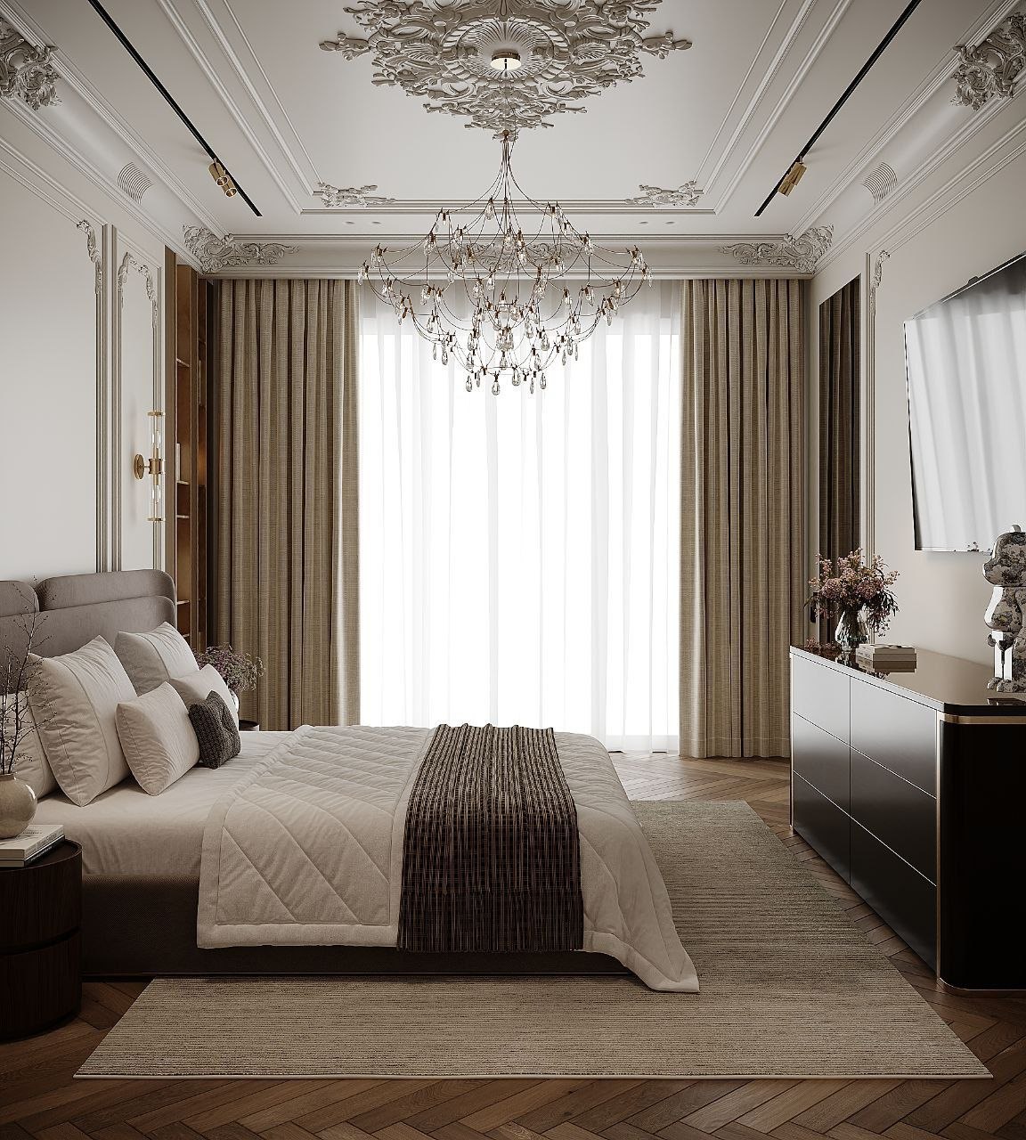 Luxury Bedroom 3D Render - Bed Area - ArcnViz