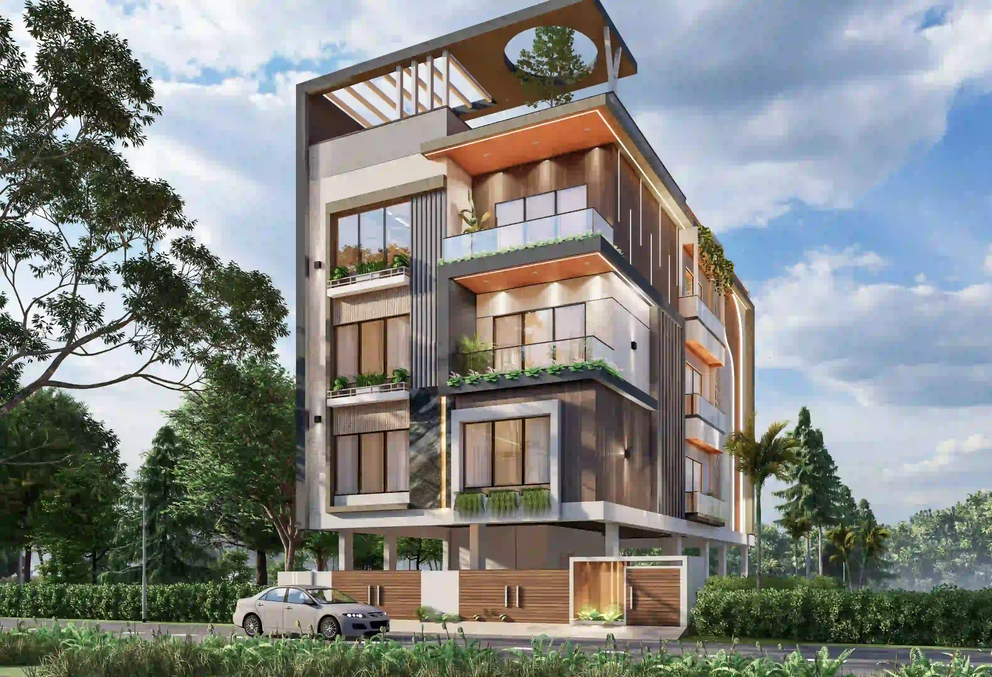 Modern Residential Facade 3D Exterior Rendering