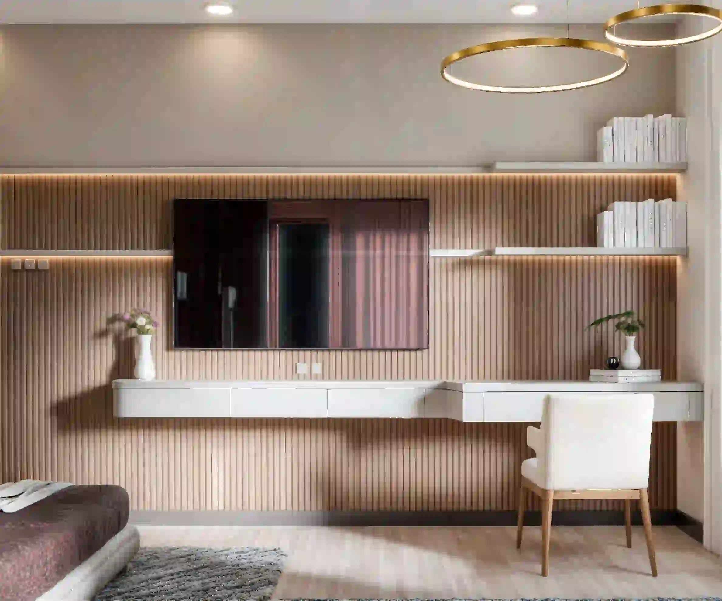 Modern Study Area 3D Interior Space Planning